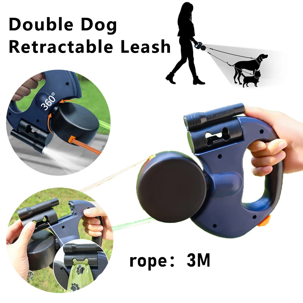 🐾 Dual Retractable Dog Leash – Walk Two Dogs, Tangle-Free!