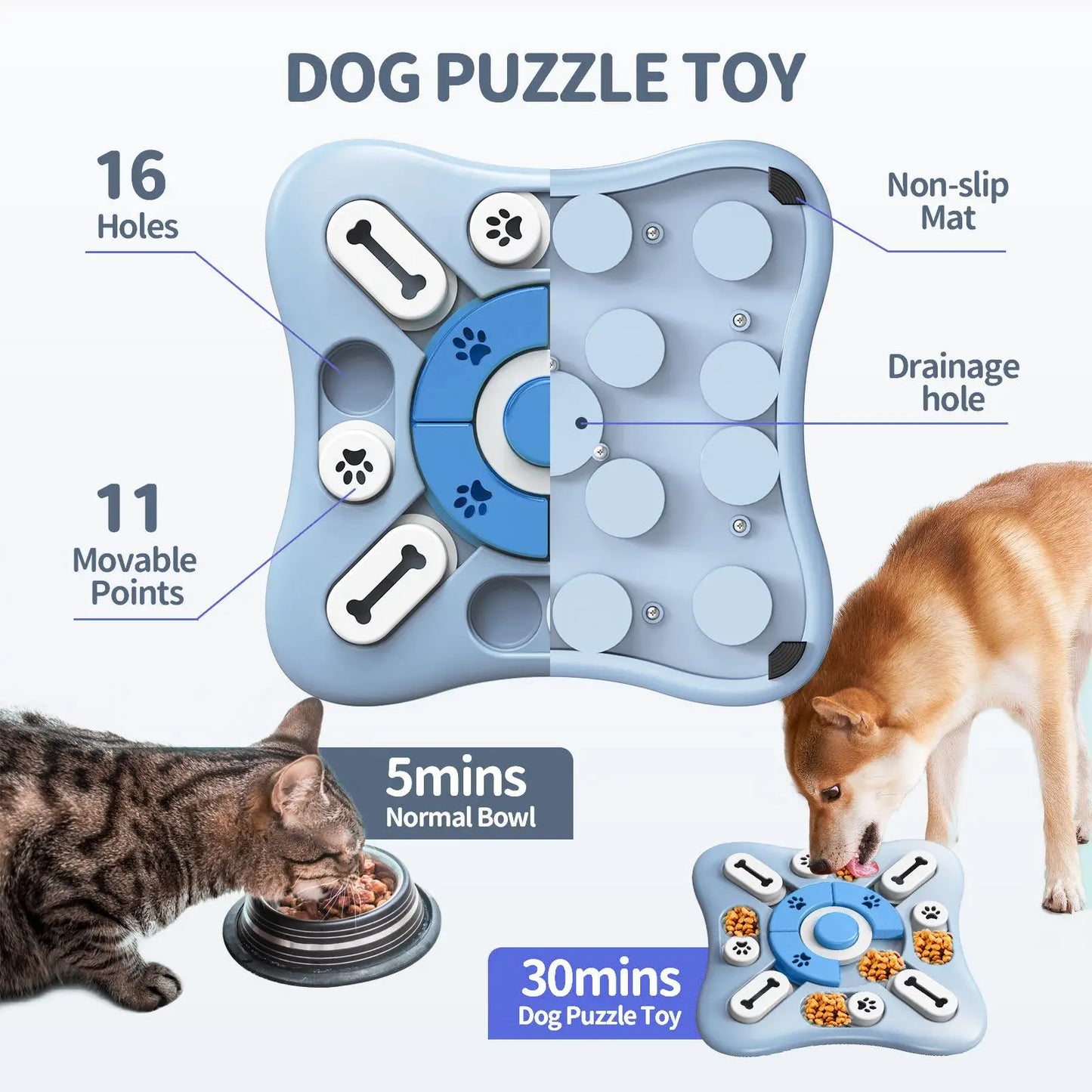 Interactive Dog Puzzle Toy Slow Feeder – IQ Training Food Dispenser Bowl for Puppies & Cats – Anti-Slip, Encourages Slow Eating